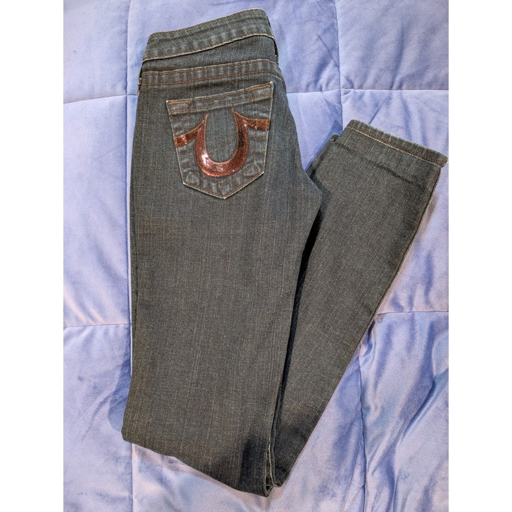 True Religion Stella Skinny‎ Jeans Womens Dark Sequin Horseshoe USA - Size 25
